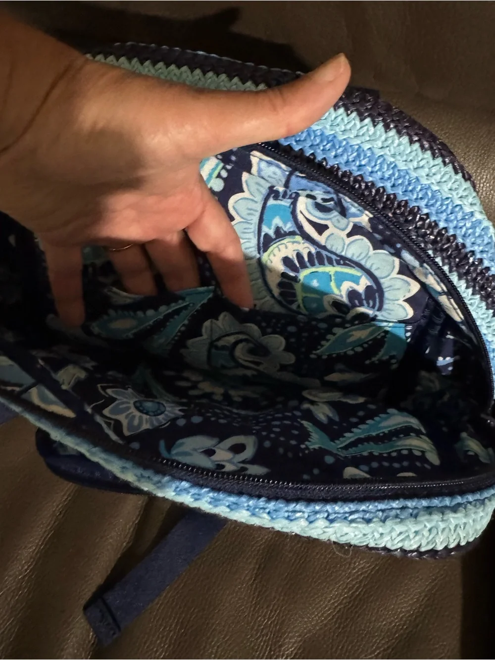 Vera Bradley Blue, Navy & White Striped Crochet Backpack